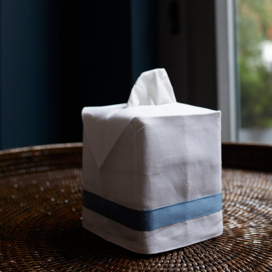 Lowell Linen Tissue Box Cover - Sea - Matouk - Bath - $65