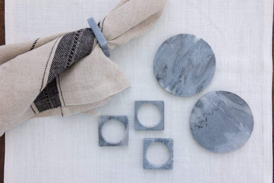 Modernist Napkin Rings in Marble -Set/4 - Gray - Sir/Madam - Table - $88