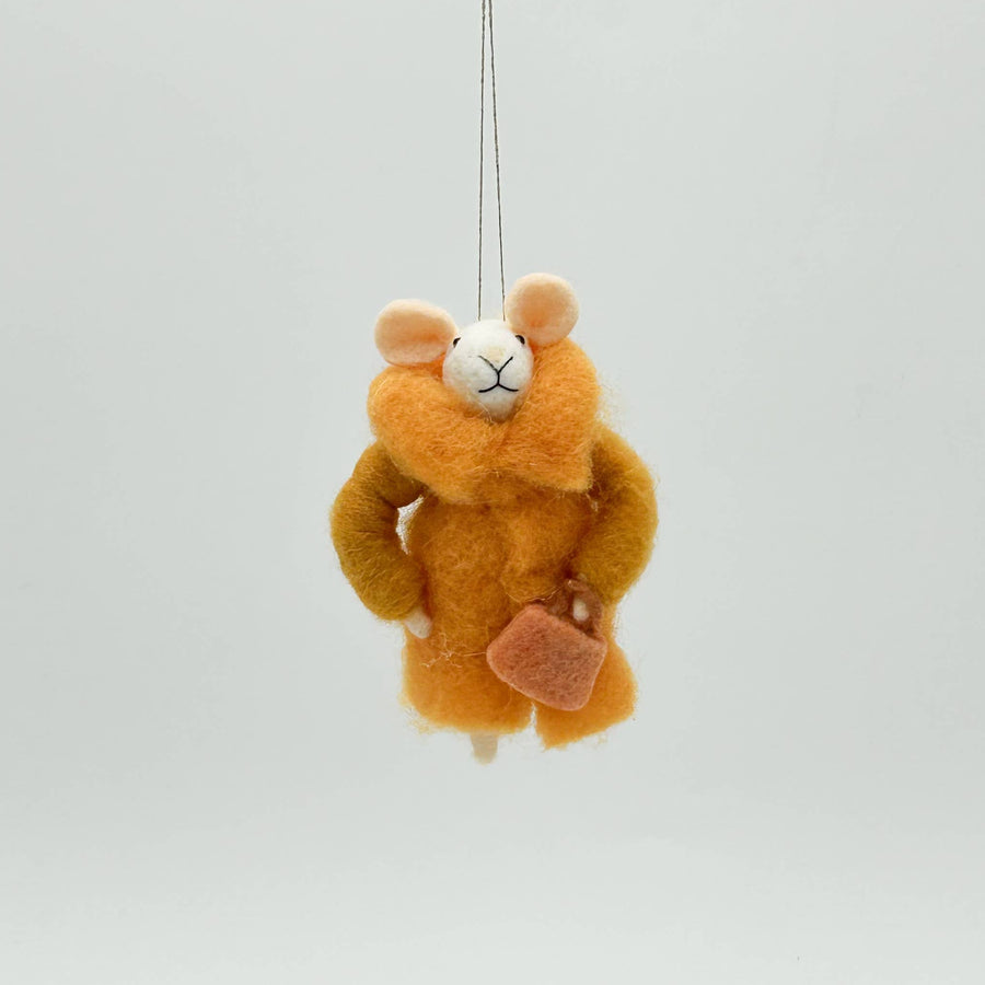 Mrs. Mouse in Brown Coat - Felt Figurine Tree Decoration - Kalid Christmas - Holiday - $14