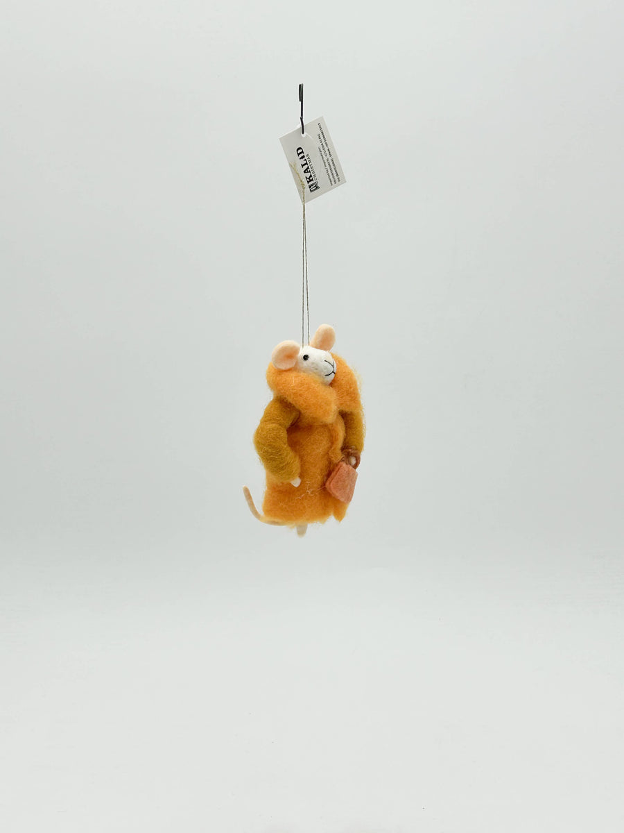 Mrs. Mouse in Brown Coat - Felt Figurine Tree Decoration - Kalid Christmas - Holiday - $14