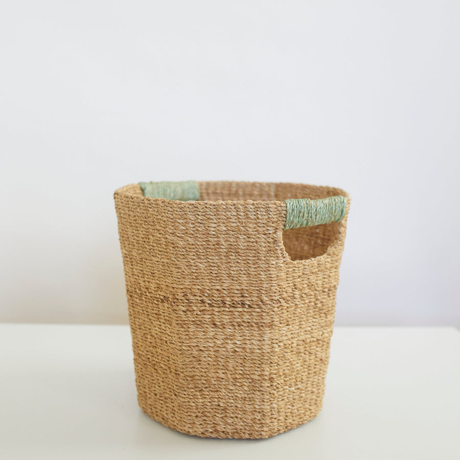 Natural Octagon Basket with Sage Handle - Likha Baskets $76