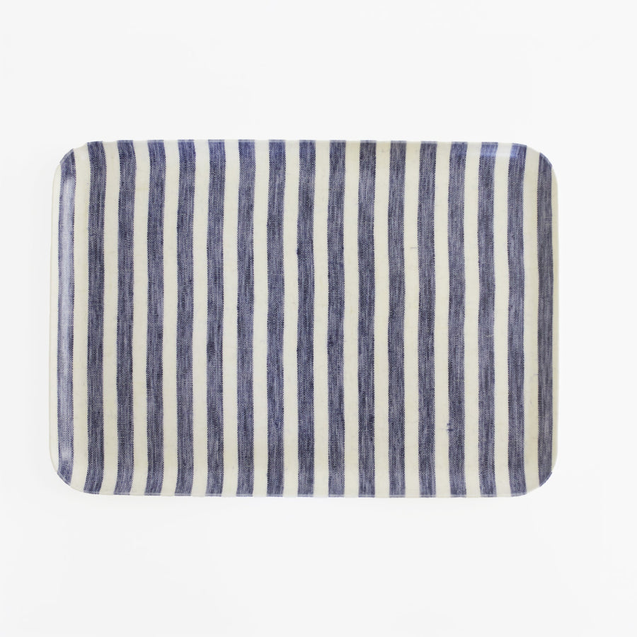 Navy Blue Stripe Tray - 13 x 9.25’ - Fog Linen - Accessories - $27