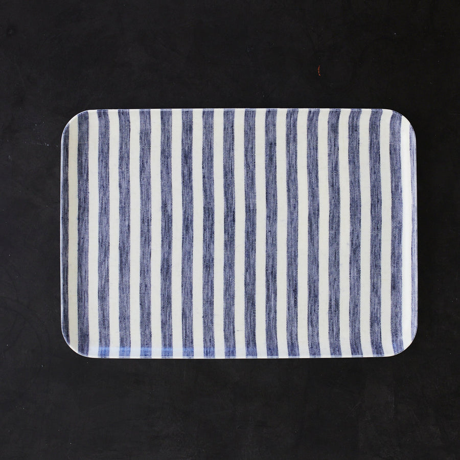 Navy Blue Stripe Tray - Fog Linen - Accessories - $18