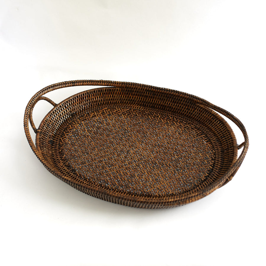 Oval Tray Open Lace Weave - Antique Brown / 21 x 14 2.75’ - Matahari - Baskets - $110