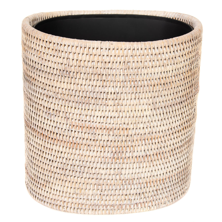 Oval Waste Basket with Metal Liner - White Wash - Artifacts Trading Company - Baskets - $135
