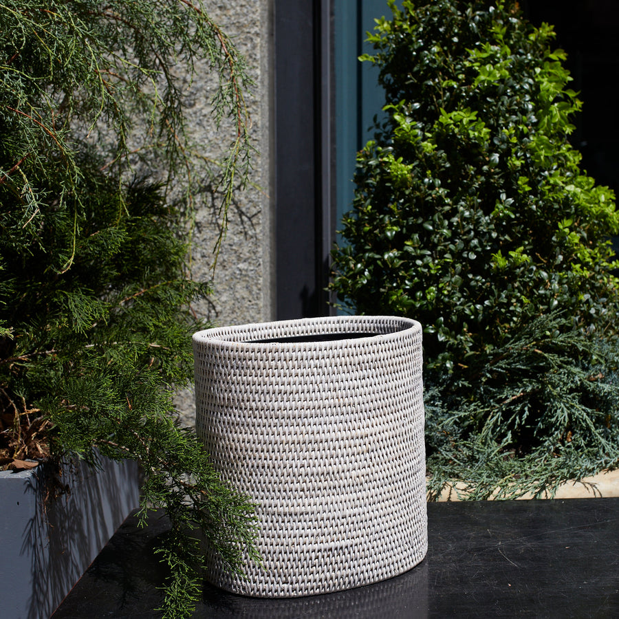 Oval Waste Basket with Metal Liner - White Wash - Artifacts Trading Company - Baskets - $135