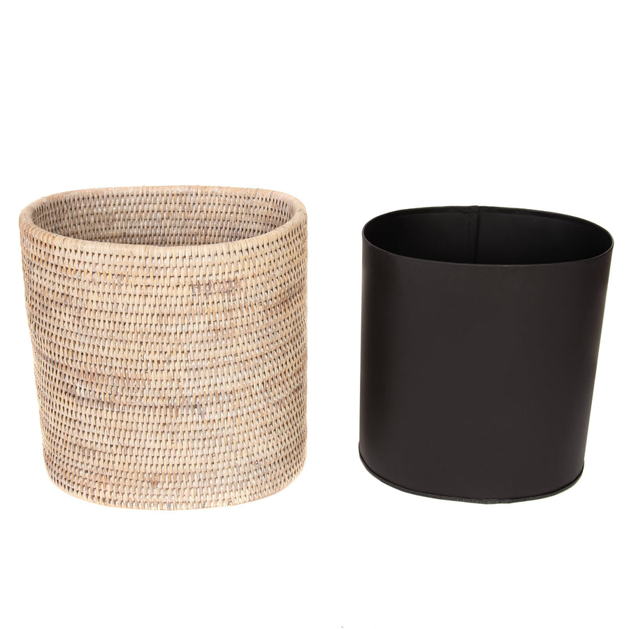 Oval Waste Basket with Metal Liner - White Wash - Artifacts Trading Company - Baskets - $135