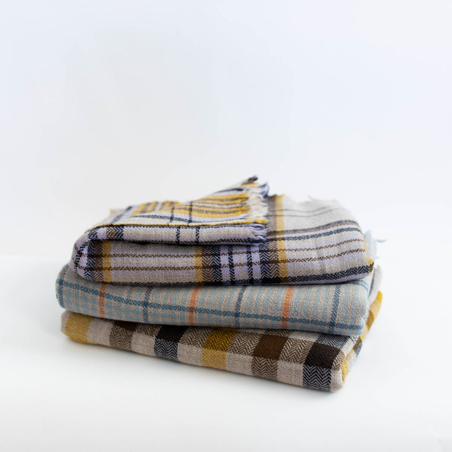Plaid Khaki Wool Throw No. 77 - 55 x 79’ - Moismont - $107