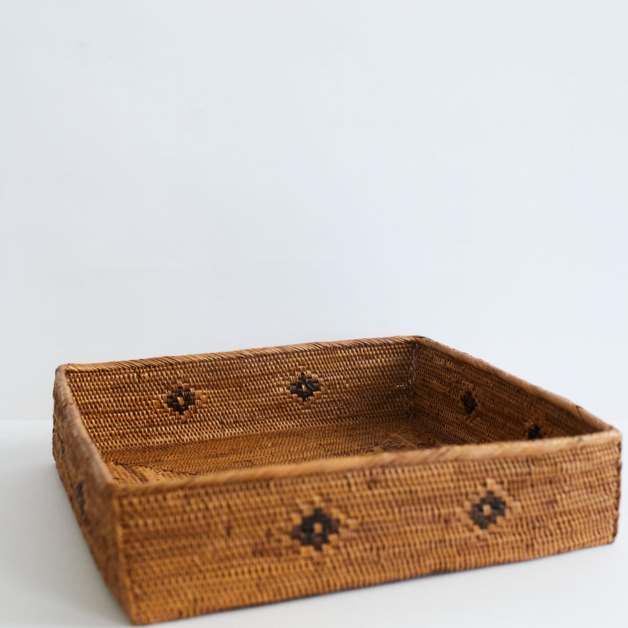 Rattan Storage Basket with inset design. - The Artisan and Company - Baskets - $185