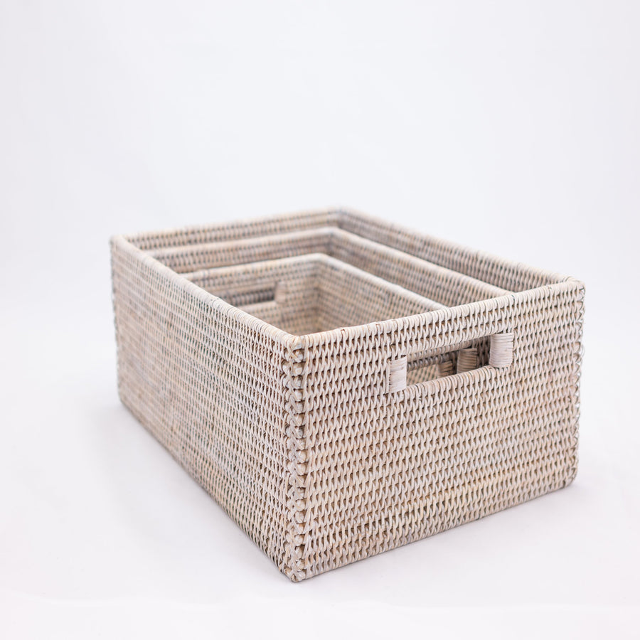 Rectangle Baskets with Handles - 12’ x 15.5’ 7’ / White Wash - Matahari - $88