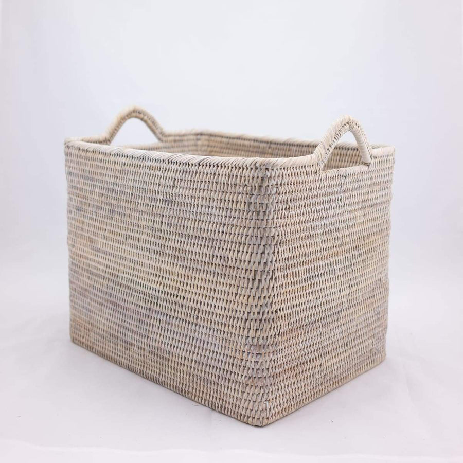 Rectangular Basket with Loop Handles - 17’ x 12.5’ 13’ / White Wash - Matahari - Baskets - $225