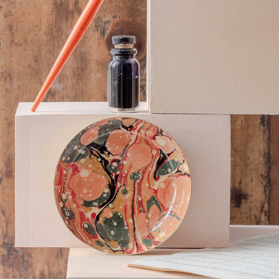 Red Marbled Round Enamel Tray - Roomytown Inc - $18
