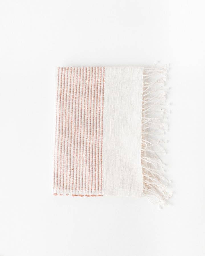 Riviera Striped Cotton Hand Towel - Natural with Blush - Creative Women - Table - $36