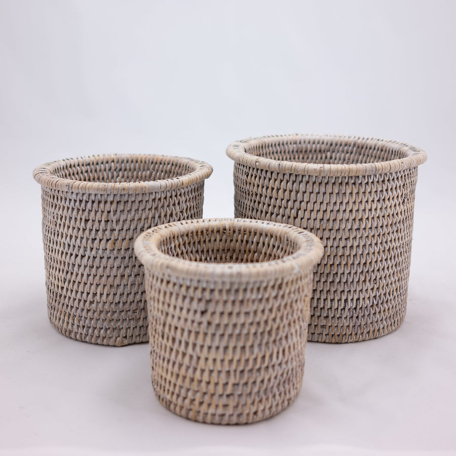 Round Flower Baskets - 6’ x 5’ / White Wash - Matahari - $29