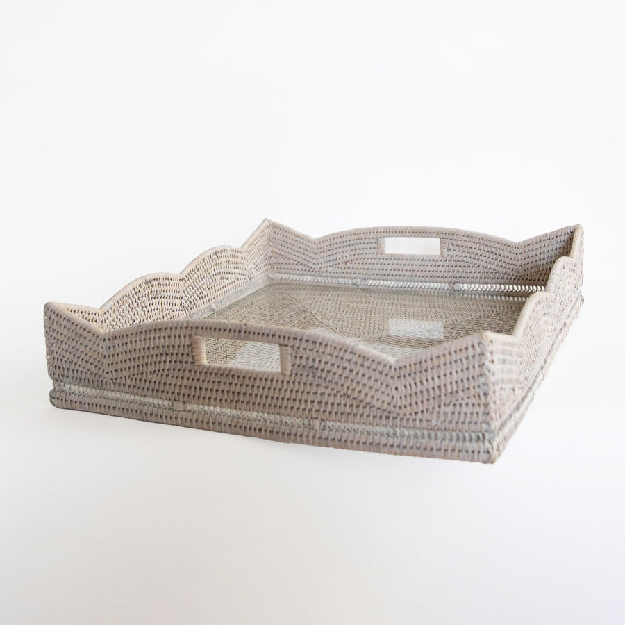Scallop Square Tray - White Wash / 20 x 4.5 - Artifacts - Baskets - $271