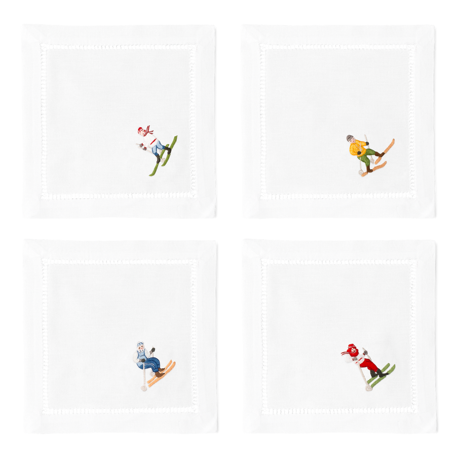 Skiers Cocktail Napkins | Mixed Set of 4 - Henry Handwork - Table - $49