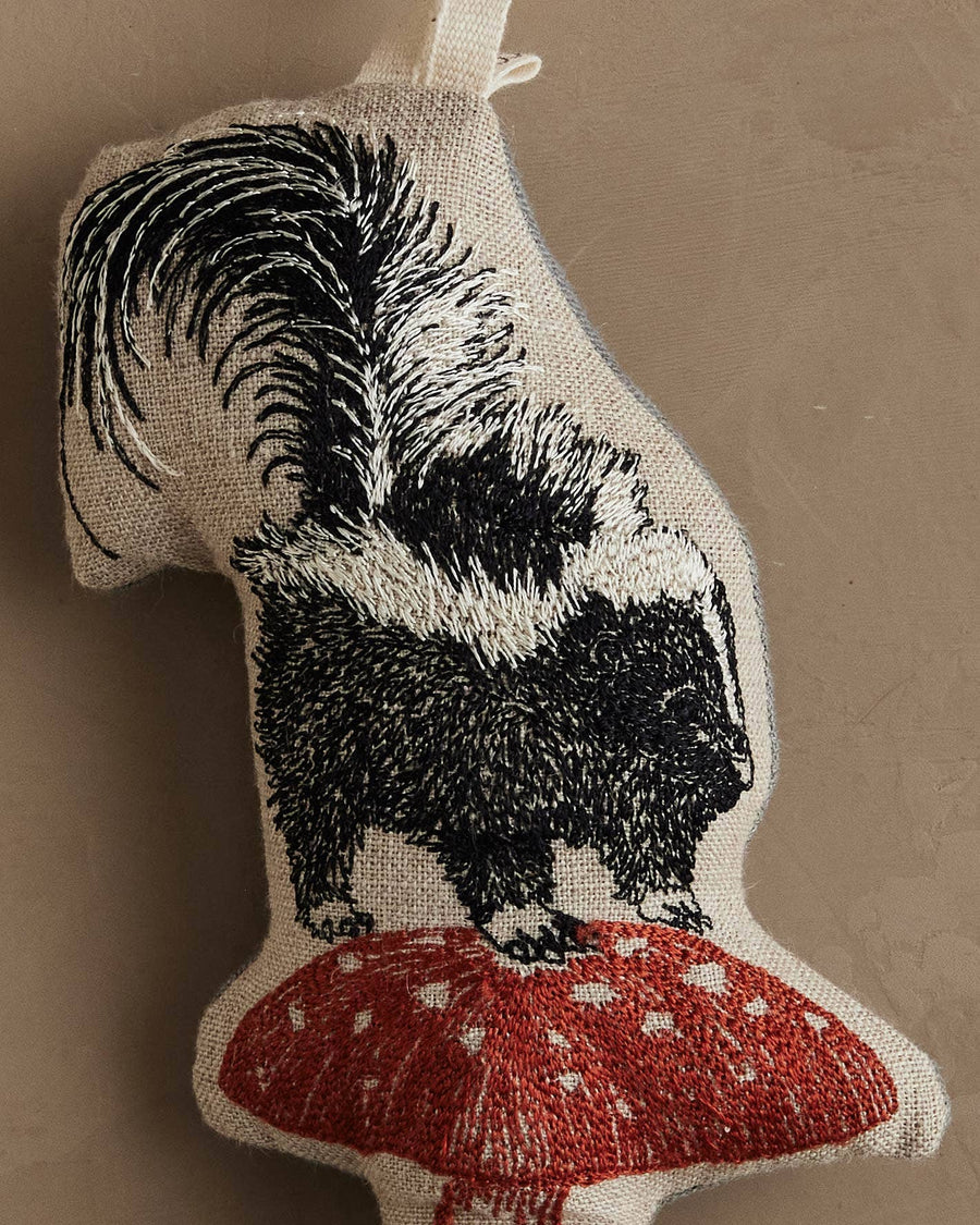 Skunk with Mushroom Ornament - Coral & Tusk - Holiday - $34