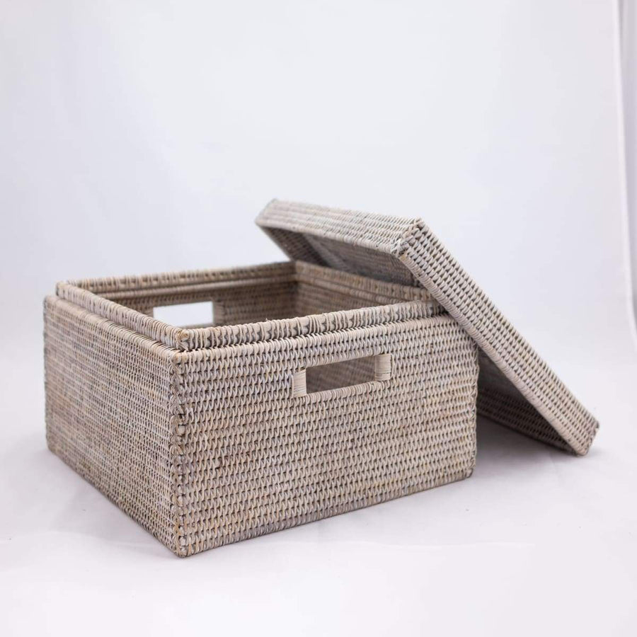 Square Lidded Baskets with Cutout Handles - Matahari - $130