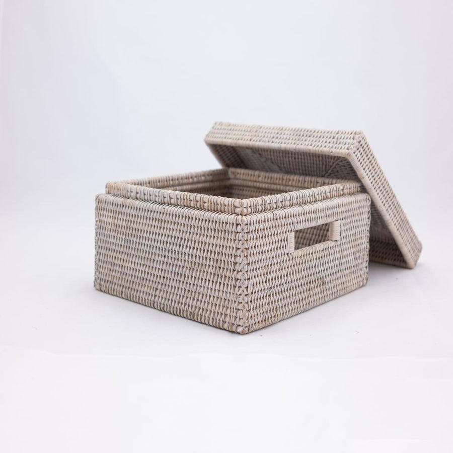 Square Lidded Baskets with Cutout Handles - Matahari - $130