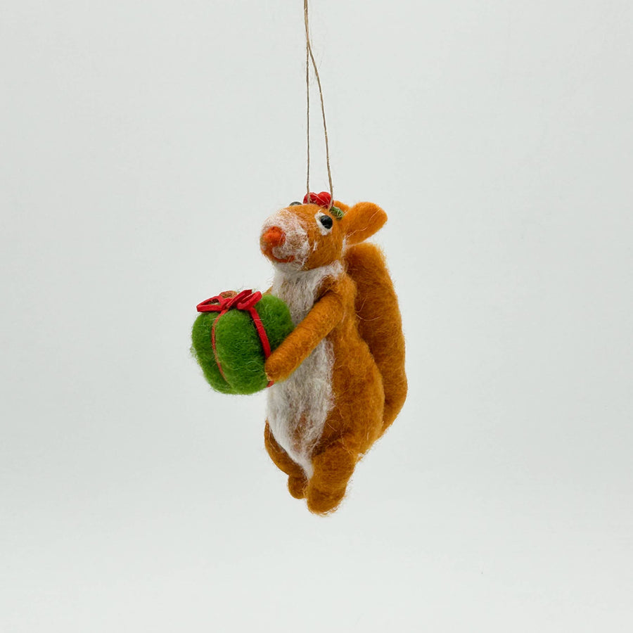 Squirrel with Gift - Felt Figurine Tree Decoration - Kalid Christmas - Holiday - $14