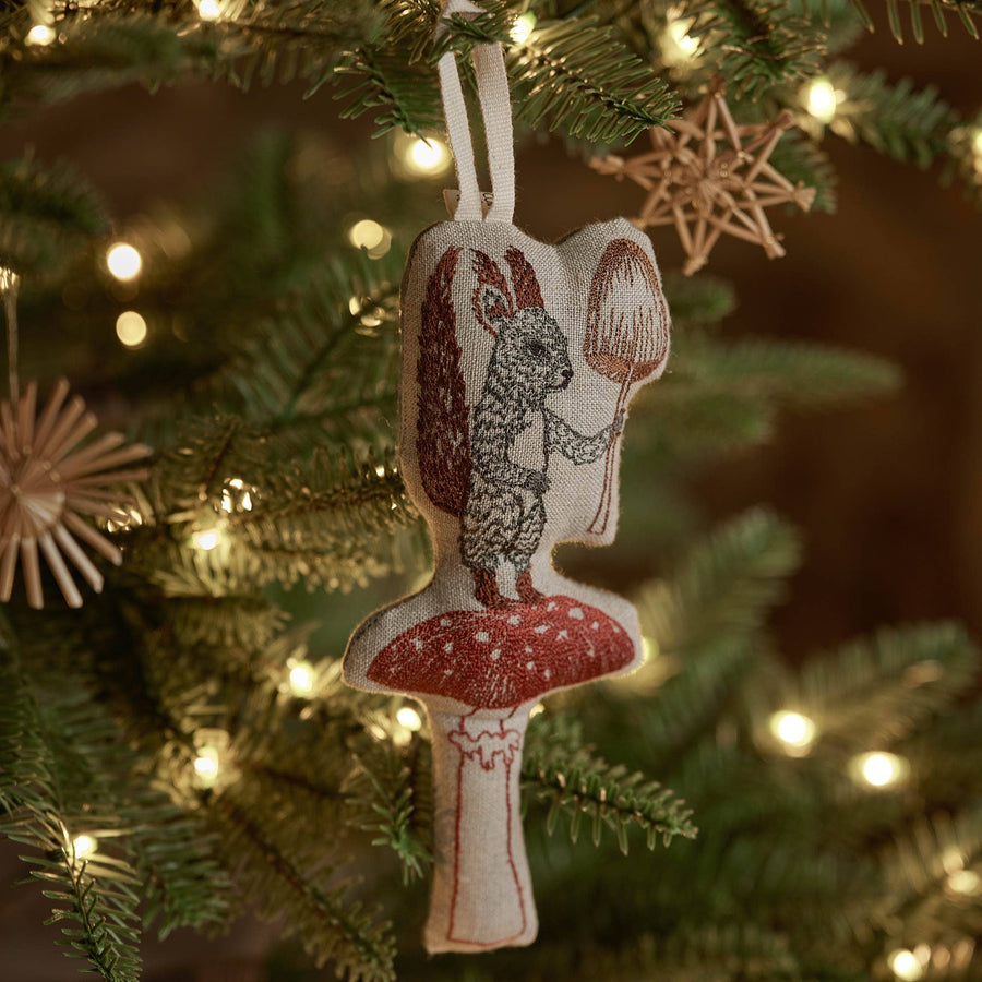 Squirrel with Mushroom Ornament - Coral & Tusk - Holiday - $37