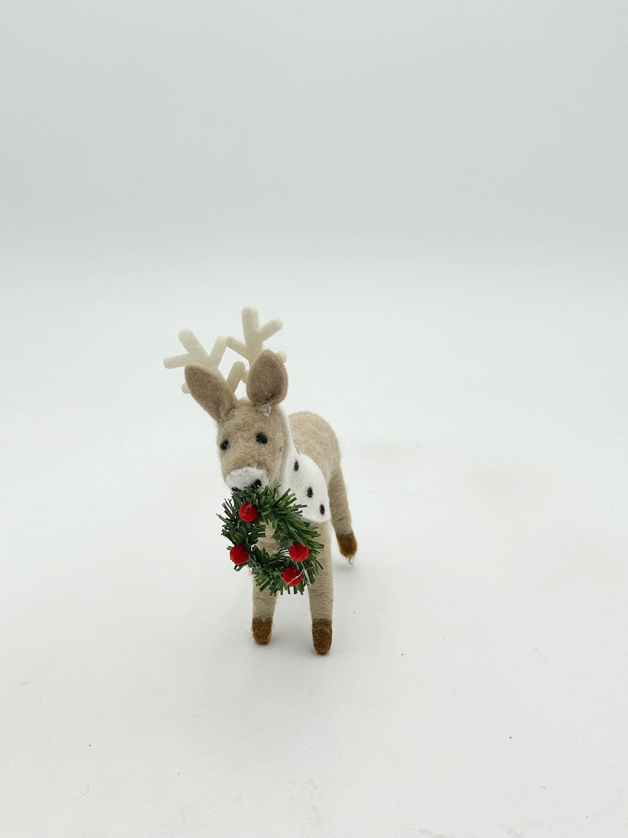 Standing Deer Holly - Felt Figurine Tree Decoration - Kalid Christmas - Holiday - $14