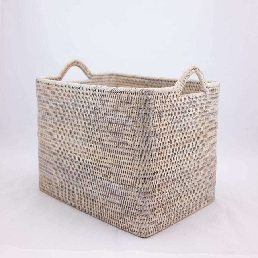 Storage Basket with Loop Handles - Reactangle - 17’’ x 12.5’’ 13’’ / White Wash - Matahari - Baskets - $225