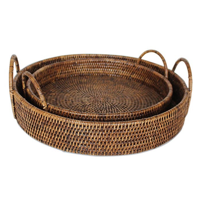 Tray with Loop Handles - 15 x 3’’ / Antique Brown - Matahari - Baskets - $80