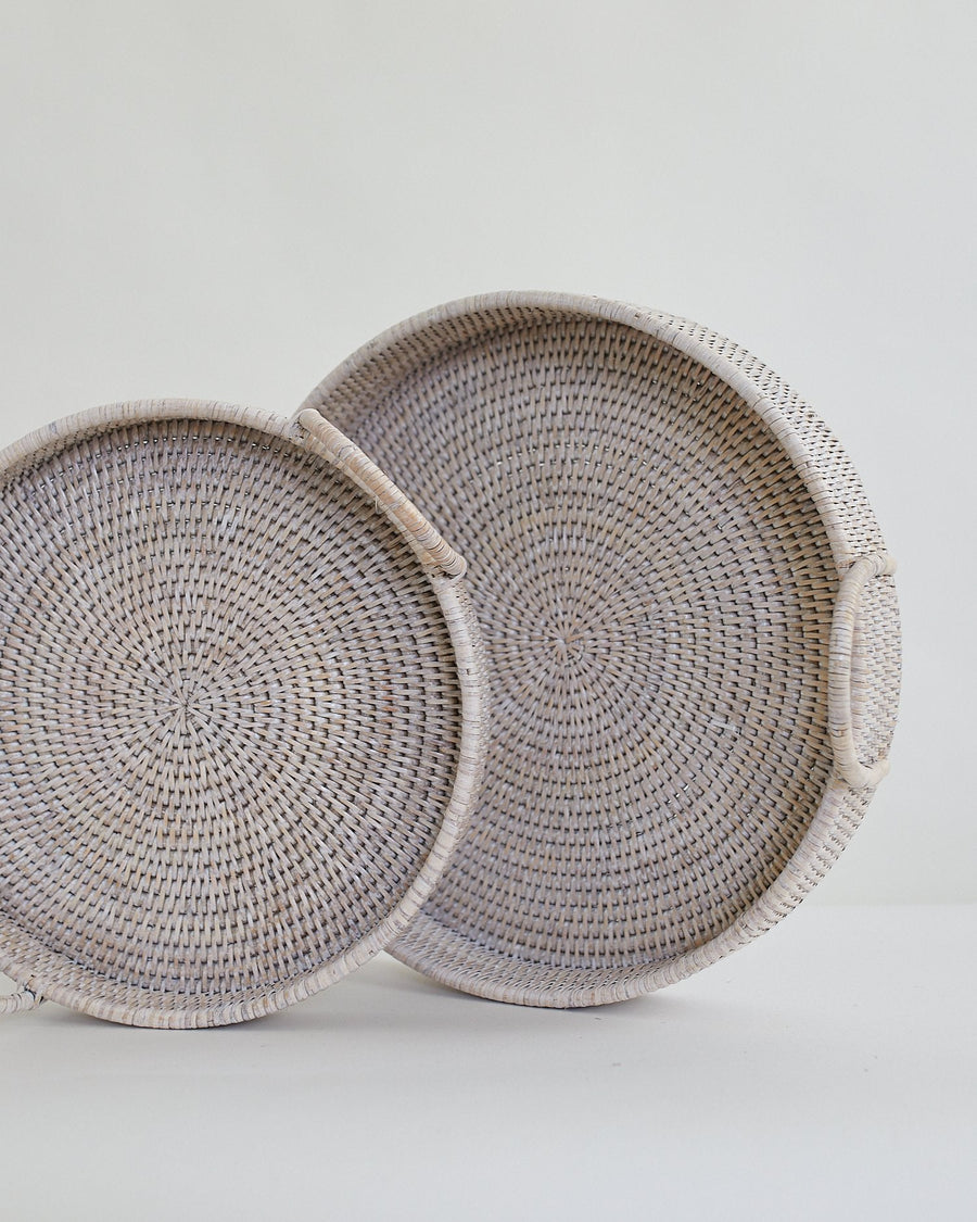 Tray with Loop Handles - 15 x 3’’ / White Wash - Matahari - Baskets - $80