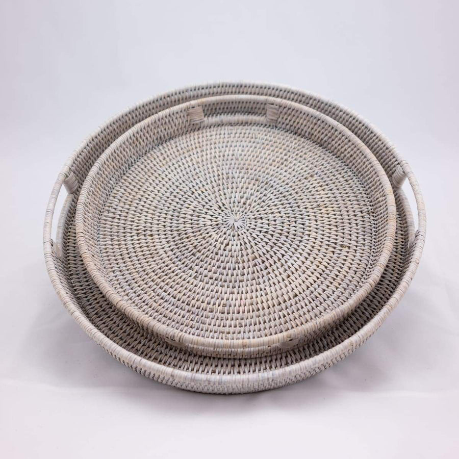 Trays - Round - 11.5’’ / White Wash - Matahari - Baskets - $66