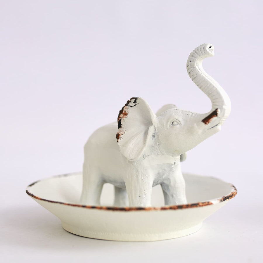 Pewter Elephant Ring Dish in Antique White - Vagabond Vintage Furnishings - Accessories - $55