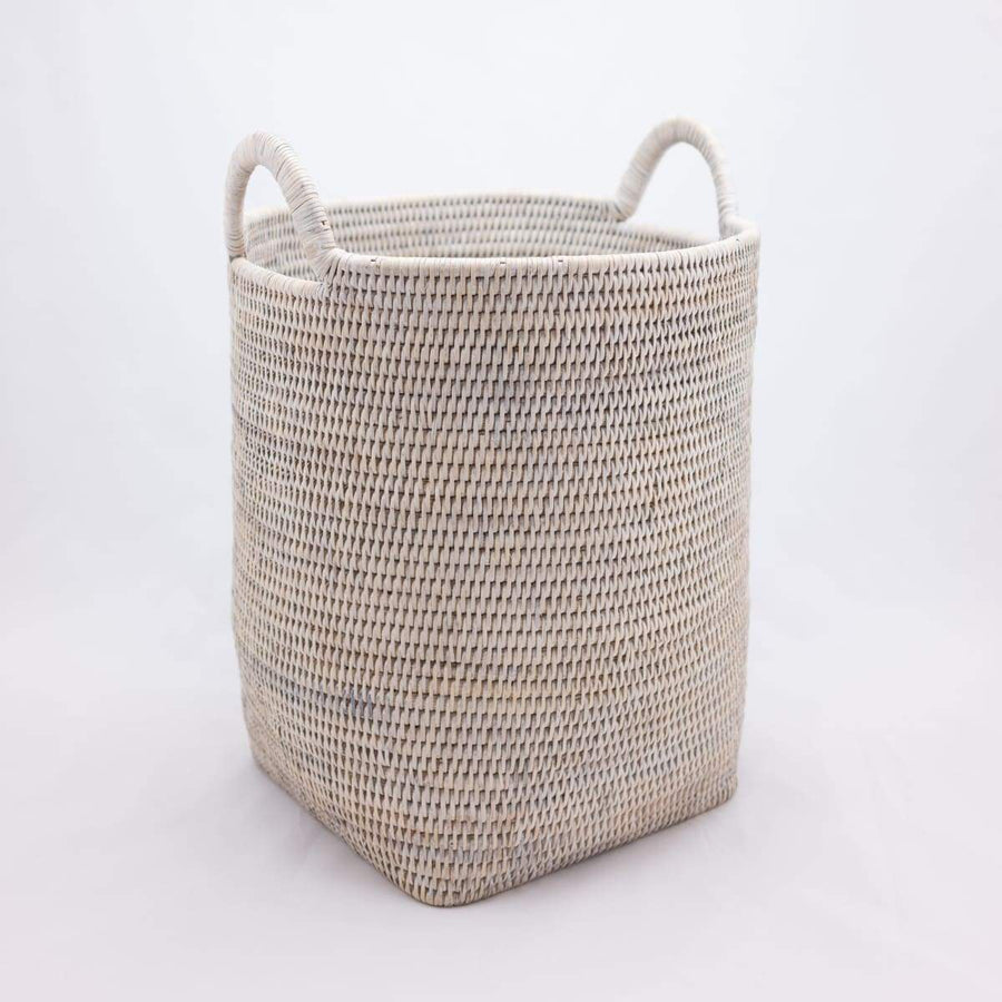 Round Open Laundry Basket with Loop Handle - White Wash - Matahari - Baskets - $320
