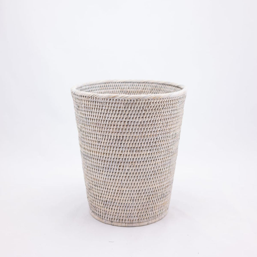Small Round Waste Basket - White Wash - Matahari - Baskets - $105